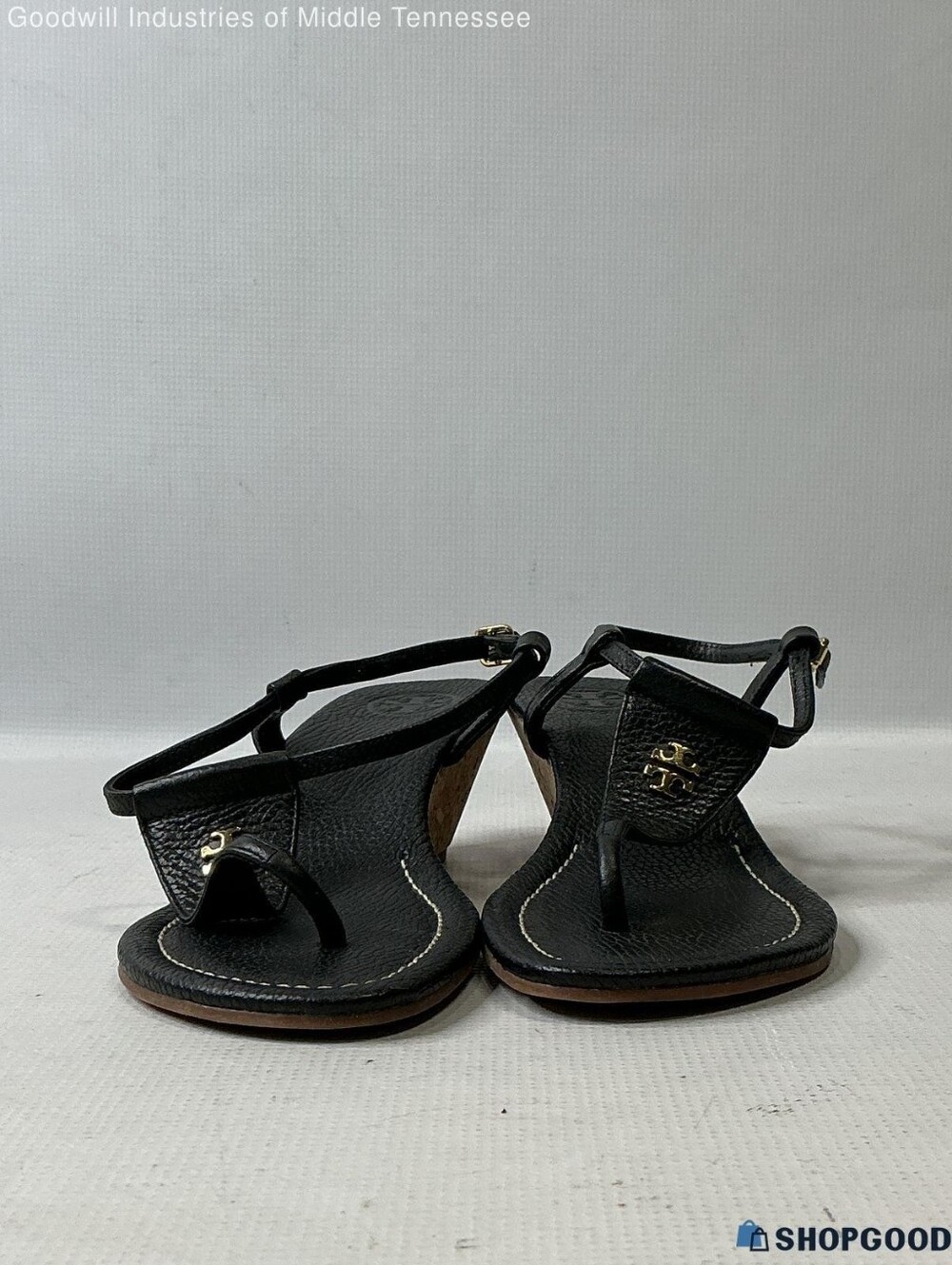 Tory Burch Black Leather T-Strap Sandals Size 9